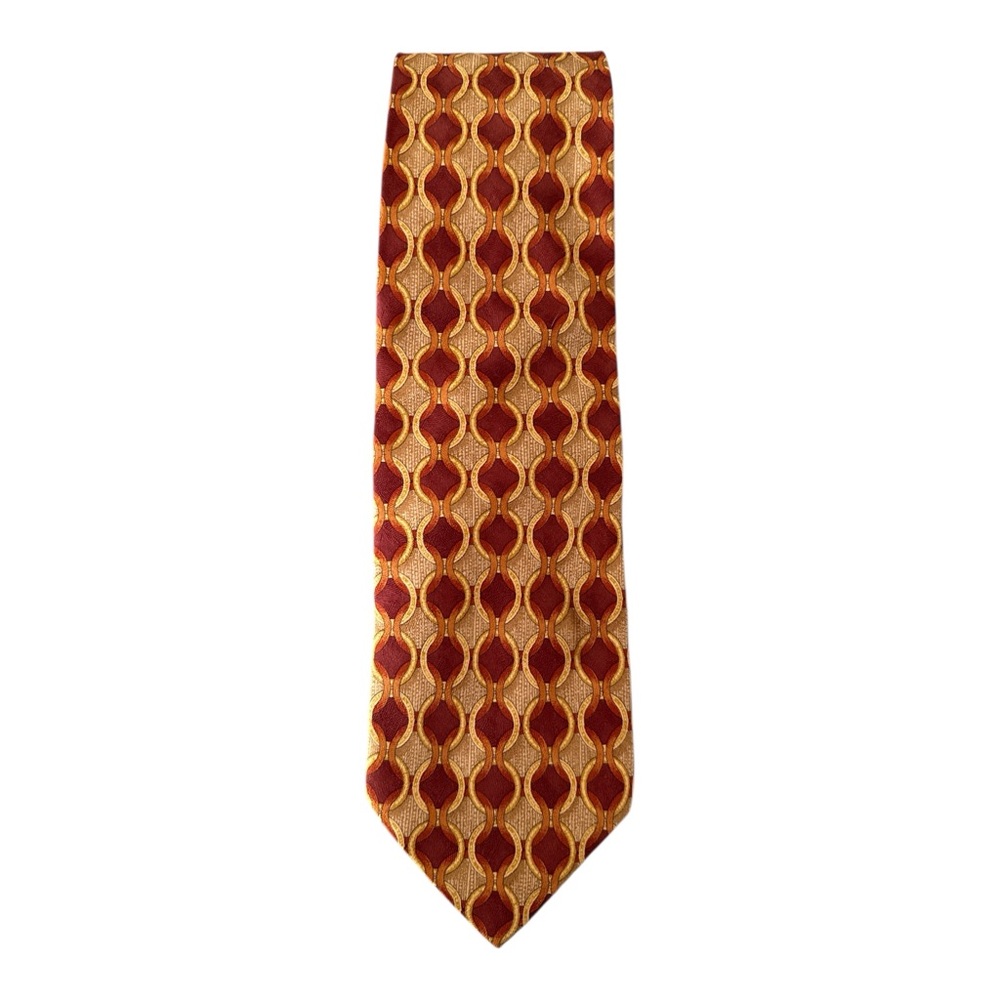 Ermenegildo Zegna Men’s Silk Tie Geometric Circle Tan Red Italy Designer Luxury